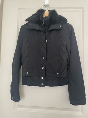 Tahari Black Jacket with Removable Fur Collar